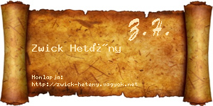 Zwick Hetény névjegykártya